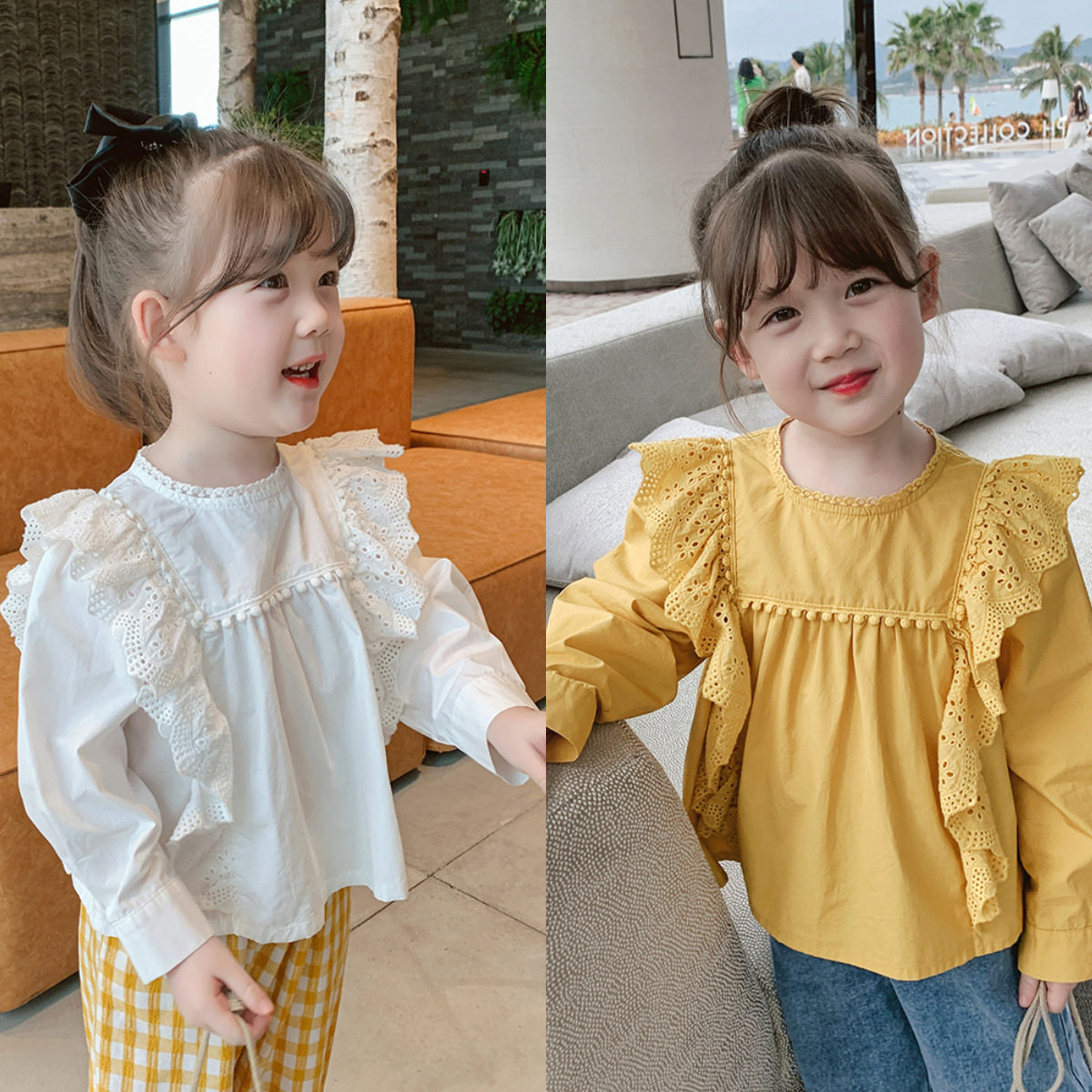 2021 spring new girl doll shirt Western style shirt Korean version children's shirt spring and autumn girl baby top solid color