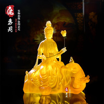 The new resin imitation glass Puxian Buddha statue is enshrined in the Buddhist hall at home for the Buddha Puxian Bodhisattva handicraft ornaments