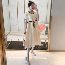 Pregnant women dress Net red short sleeve loose thin summer dress pregnant woman skirt long casual round neck foreign atmosphere tide