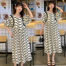 Pregnant womens net red style flower pregnant womens dress New temperament fashion pregnant womens long skirt Korean tide mother