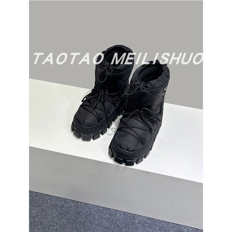 Мода снега сапоги 【taotao meilishuo】月亮靴！大棉保暖雪地靴女面包厚底短筒靴子