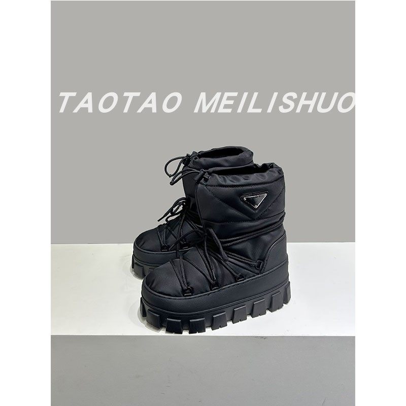 Мода снега сапоги 【taotao meilishuo】月亮靴！大棉保暖雪地靴女面包厚底短筒靴子