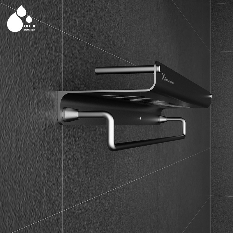 Perforated bathroom bathroom toilet black shelf wall mounted toilet toilet washstand kitchen storage rack