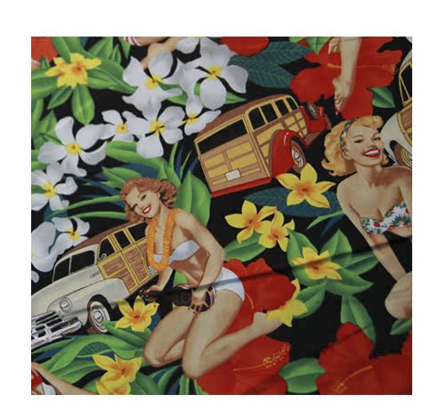 Handmade vải tự làm retro cotton in căng quần áo poplin vải đen bãi biển cô gái nửa giá vải tweet