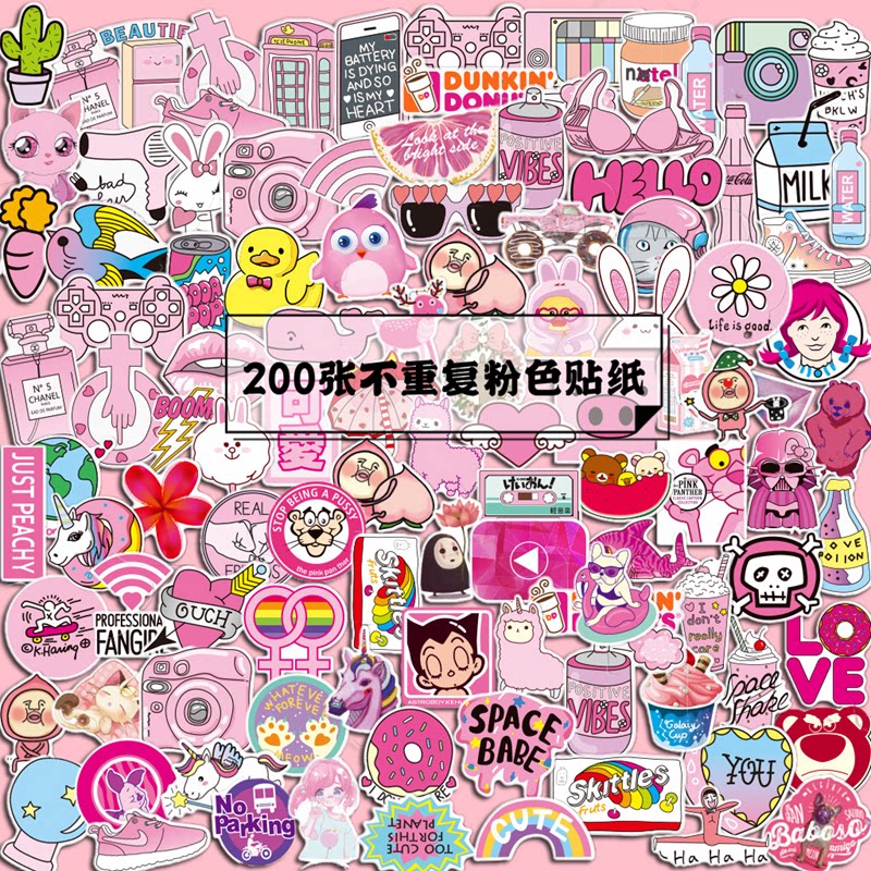 200 Pink Pink Teen Hearts Suitcase Stickers Cartoon Cute Suitcase Waterproof Personality Cell Phone Computer Stickup