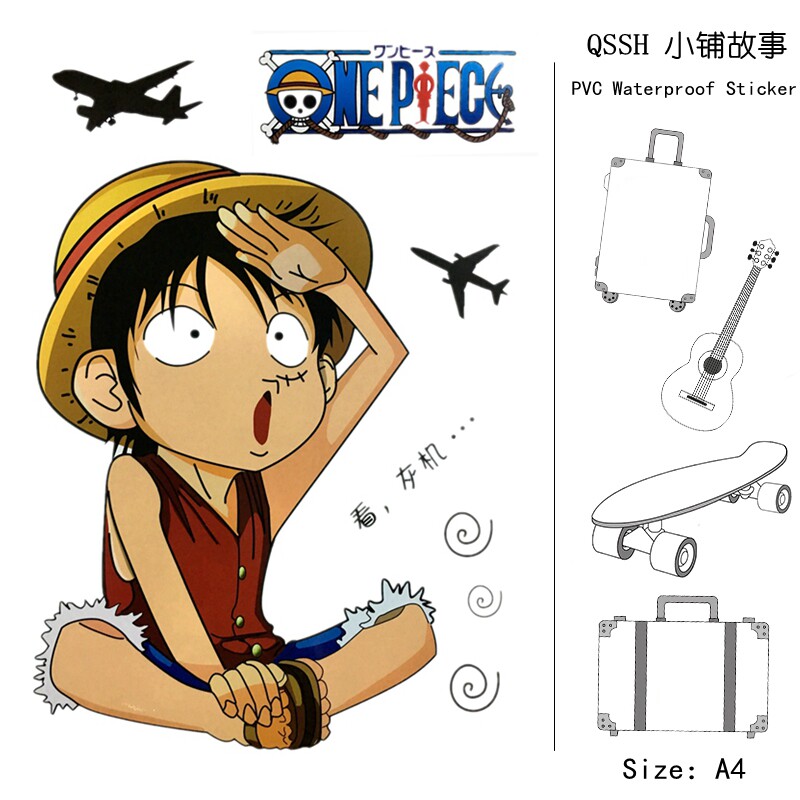 The whole piece of One Piece waterproof luggage stickers suitcase trolley case stickers computer skateboard dead fly waterproof stickers