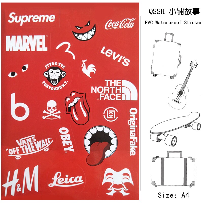 The whole A4 red tide sticker bag with luggage sticker luggage box computer skateboard guitar locomotive sticker