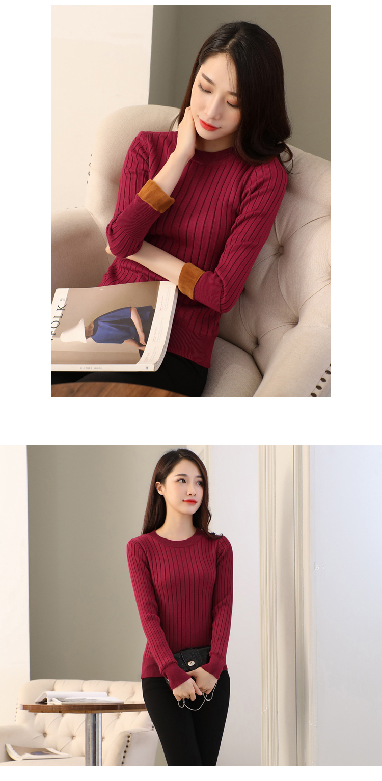 Áo len nhung nữ cổ tròn dày cổ áo dài tay mùa thu đông hoang dã áo ấm áo thun áo len áo len nữ cổ cao