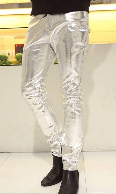 Nightclub Sexy ຜູ້ຊາຍ Gold Leather Dance Pants Personalized Performance Costumes Silver Men's Leather Pants