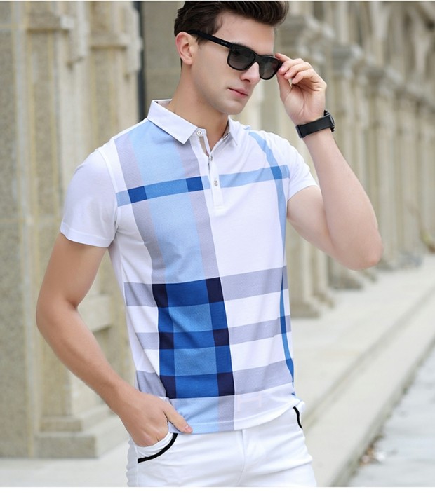 Thanh niên ngắn tay áo thun mùa hè kẻ sọc cotton kẻ sọc POLO áo sơ mi nam màu trắng cotton giản dị rộng lớn áo phông có cổ