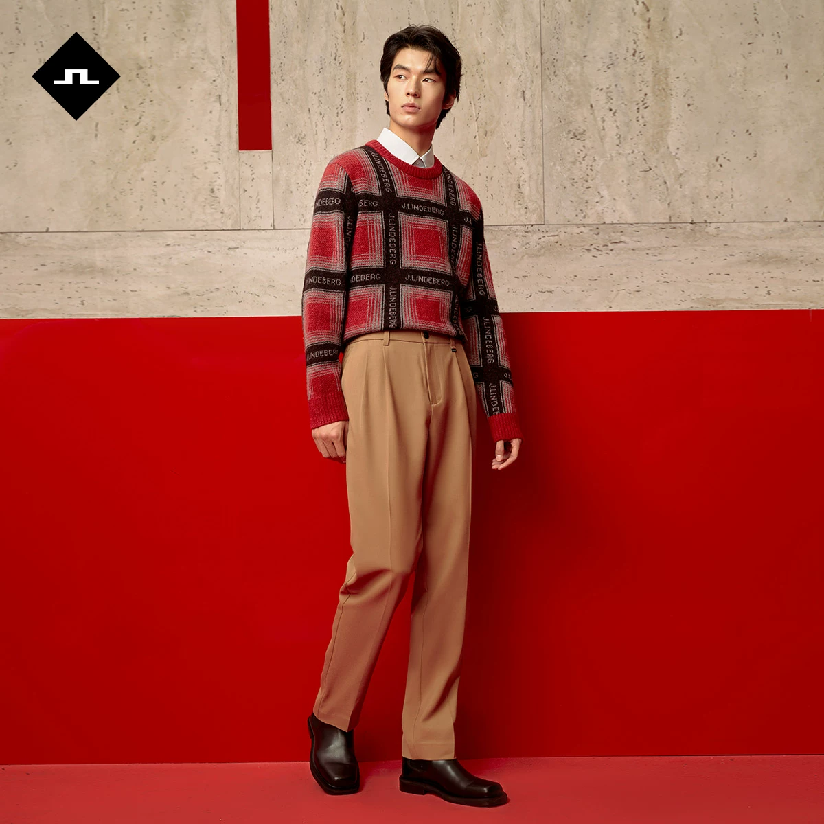 Простые шероховатые (woolen) деловые повседневные широкие брюки для мужчин весна и лето от JLINDEBERG Jin Lindberg