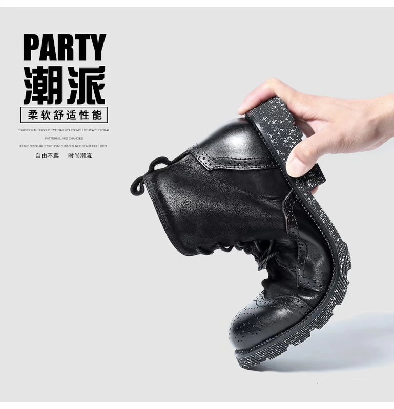 Giày cao gót Banbi Duren Brock Giày nam cao cổ Anh Giày nam Booties Da mùa thu Retro Men Martin Boots - Giày ống