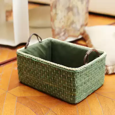 Pastoral straw snack storage basket woven storage basket toy finishing box desktop cosmetics storage box clothing box