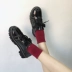 Giày nữ đế thấp 2018 mùa thu mới giày đơn gót thấp vuông với đầu tròn ren giản dị có ba dây buộc tùy chọn giày skechers nữ Giày cắt thấp