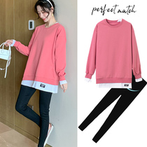 Pregnant Woman Spring Dress Suit Fashion style 2021 New online Red Pregnancy Woman dress Spring and fall cover with no hooded blouses woman