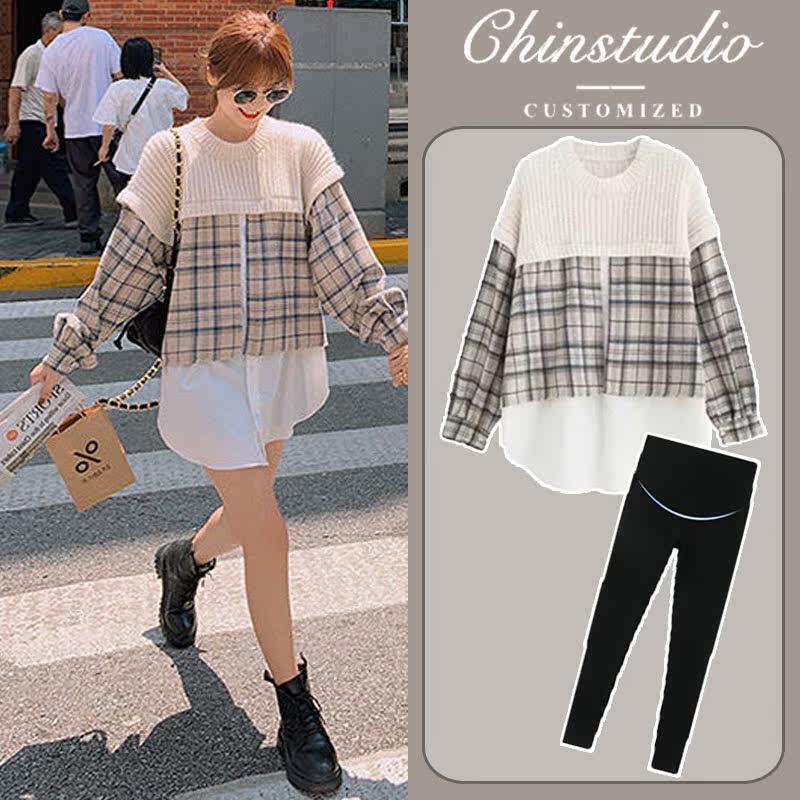 Pregnant Woman Autumn Clothing Tennis Red Suit Fashion style 2021 Fall gestation Women in pregnancy Medium Long version of blouse Women's two sets