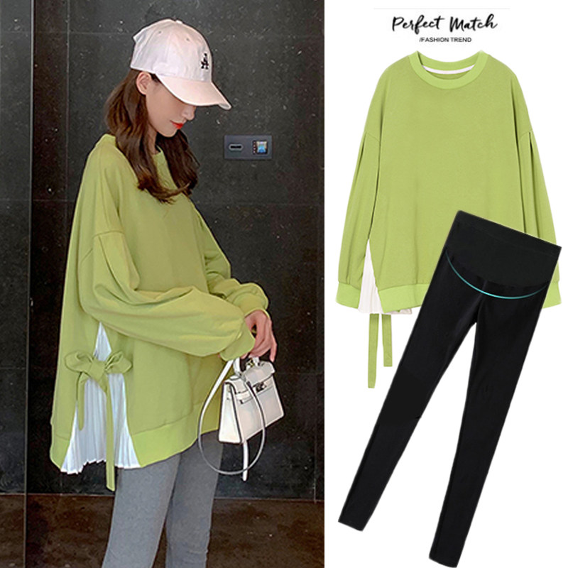 Pregnant women's autumn clothing online red suit out of fashion models 2021 new gestation Women in spring and autumn surrogates Two sets in the middle of pregnancy