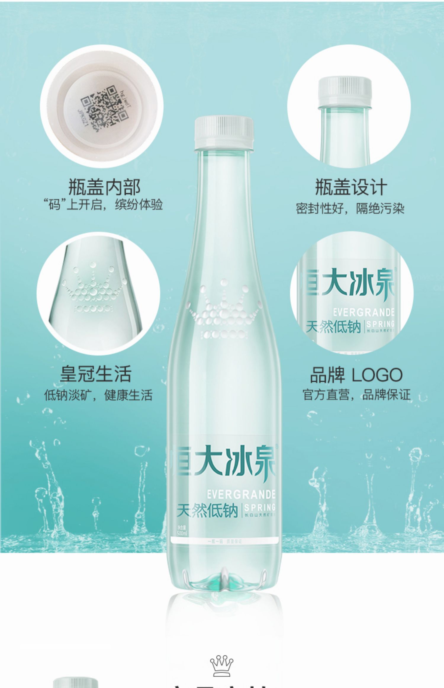 恒大冰泉低钠水500mL*12瓶装整箱