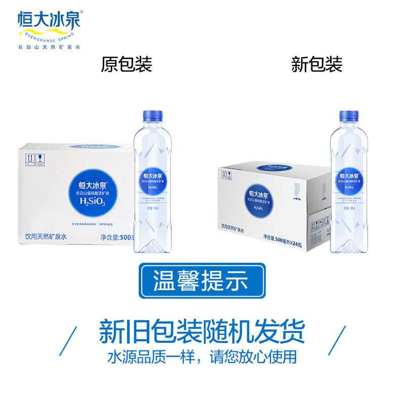 恒大冰泉 长白山偏硅酸活矿泉水 500mL*24瓶 图1
