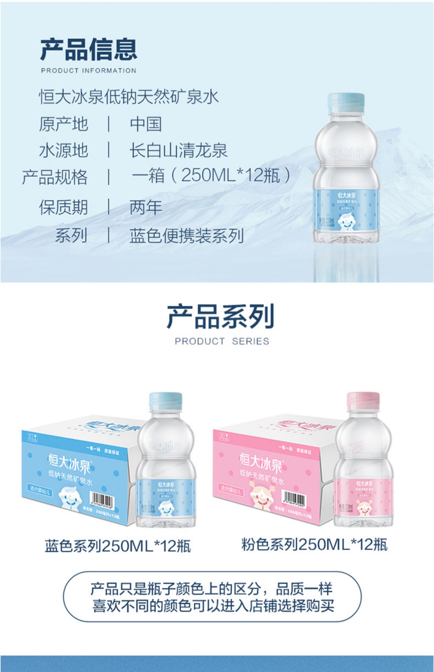 恒大冰泉宝宝水儿童饮用矿泉水250mL*12