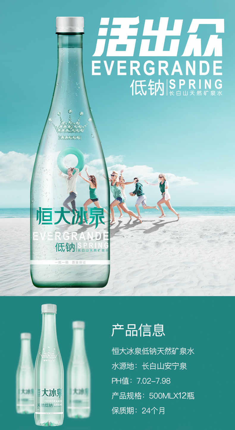 恒大冰泉 长白山弱碱天然矿泉水 500mL*12瓶 图1