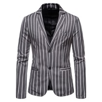 English style handsome gray striped small suit men's slim coat banquet wedding dress two button single suit tide
