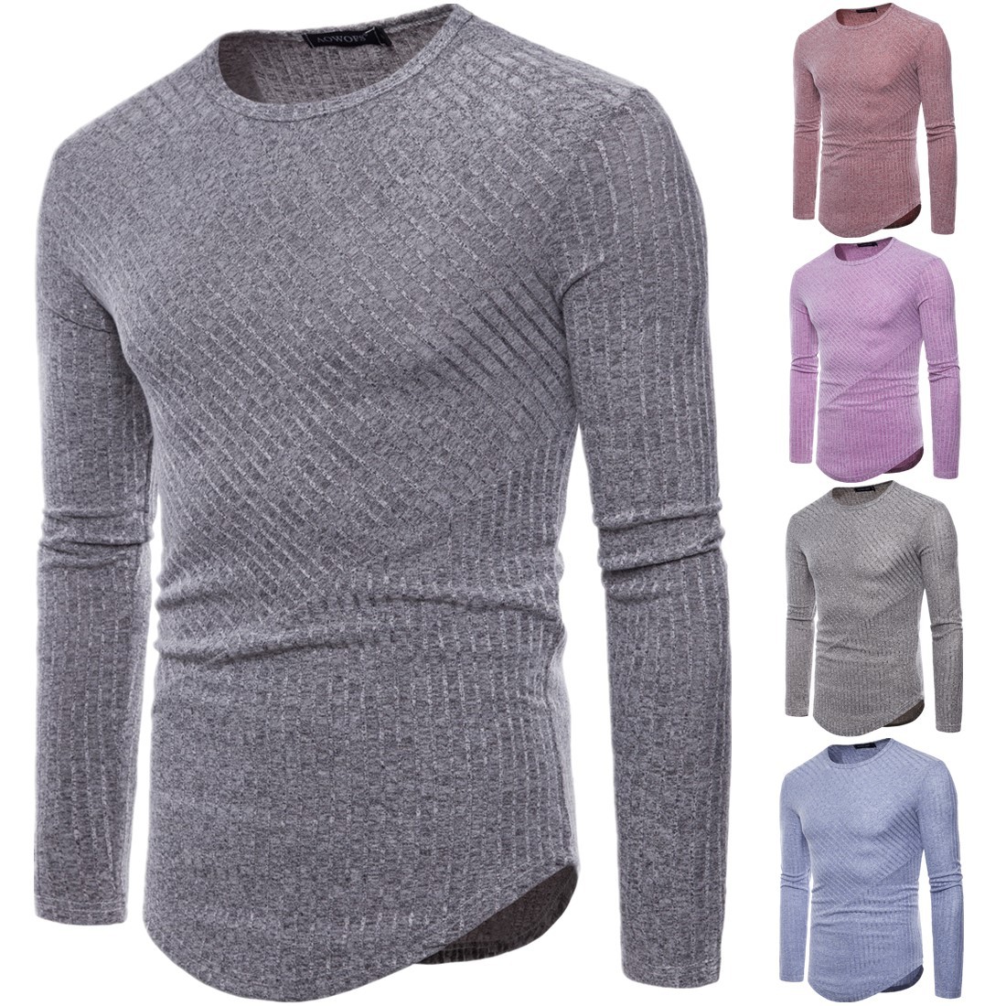 Fall Long sleeves T-shirt Autumn Clothes Men Knit Undershirt Sweater for the European and American Men's clothes pure color trends