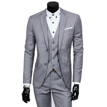 American slim suit men's business casual three-piece wedding groom dress double buckle small suit jacket tide