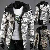 Winter thickened camouflage coat men's tide brand cotton-padded jacket American frock hooded long cotton-padded jacket men's warm cotton-padded jacket