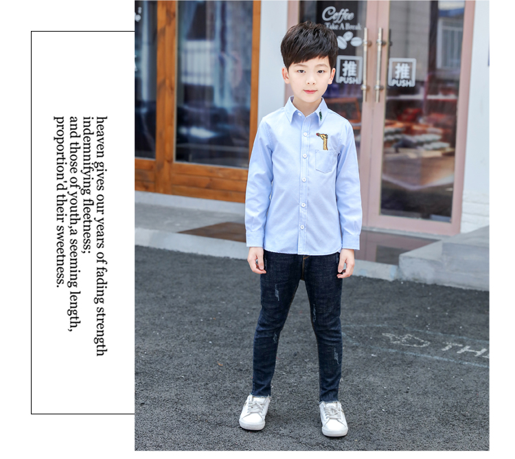 Áo mới 2018 cho trẻ em Áo sơ mi nam mùa xuân và cotton mùa thu Áo sơ mi dài tay trẻ em nhỏ phiên bản Hàn Quốc đầm trẻ em cao cấp