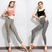 miu dance Latin dance clothes houndstooth BAO WEN pants elastic big legs long sling tops with chest pads
