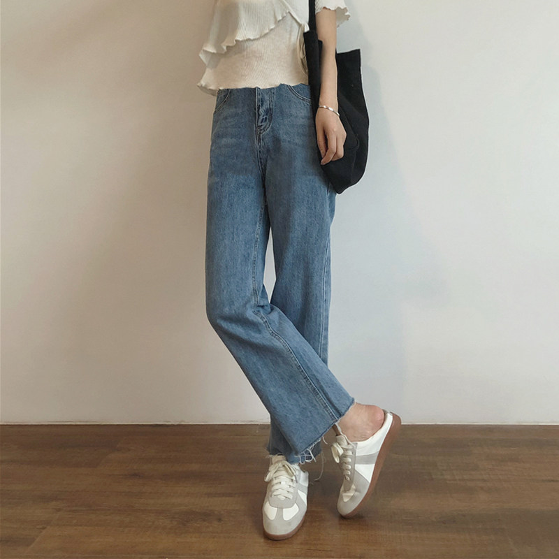 Pregnant woman pants jeans Summer thin outside wearing long pants Fashion 90% wool edge wide leg loose straight drum pants spring and autumn