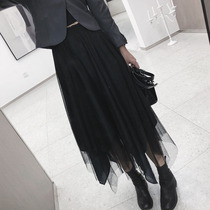 Pregnant women skirt spring autumn winter skirt Black irregular pregnancy adjustable medium length mesh dress tide mother