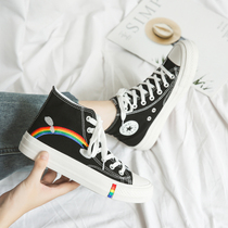 Rainbow high-top canvas shoes childrens 2020 new autumn tide shoes Korean version wild net red ins board shoes ulzzang