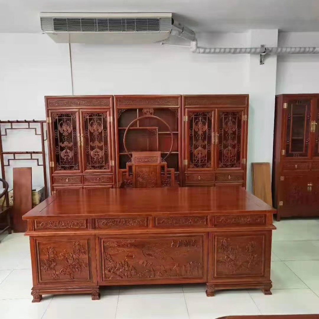 Old Elm Wood Large Class Table Owner Table Book Room Three Sets Combination Desk Ming And Clear Antique Office Table And Chairs Bookcase