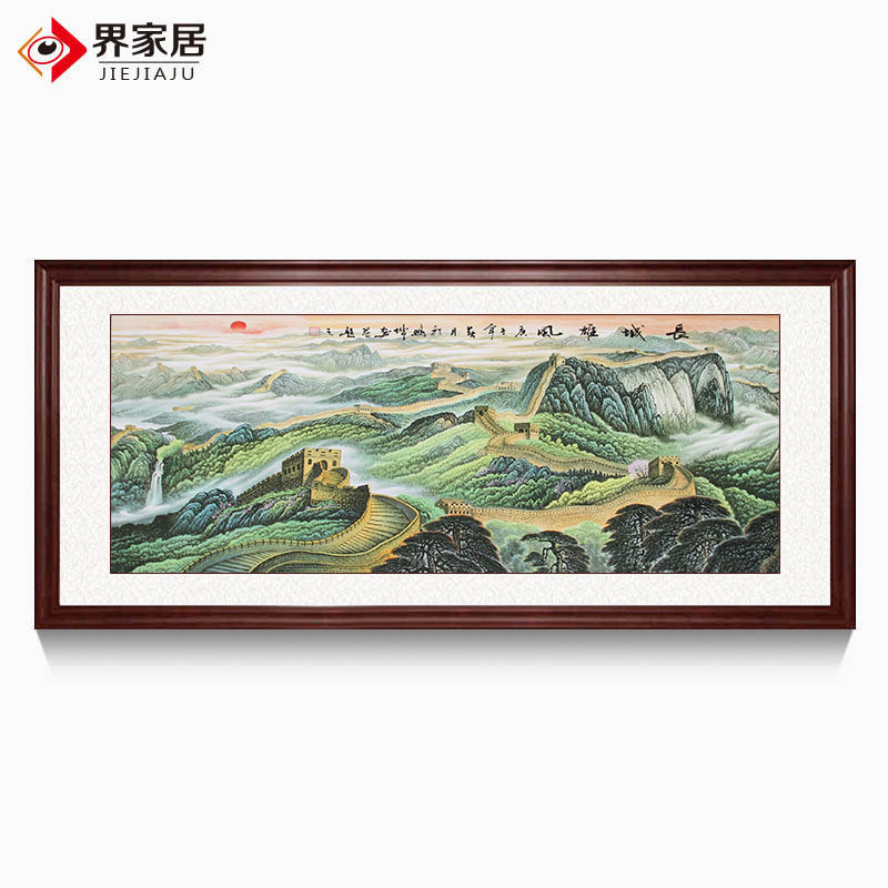 New products master hand-painted country painting new Chinese style office scenery decoration painting Wanli Great Wall landscape painting cyan leaning on the mountain