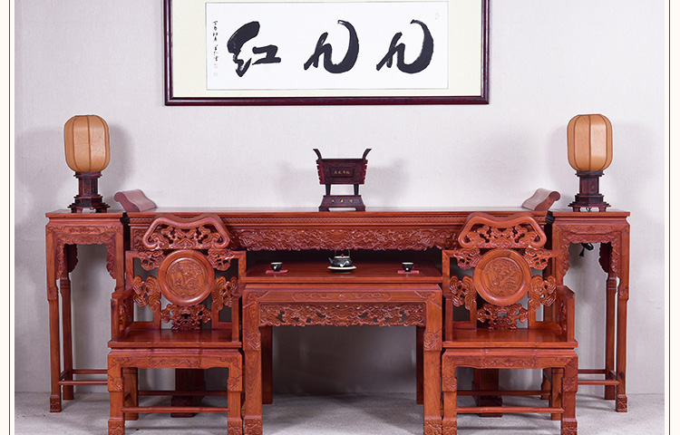 Nội thất gỗ gụ phòng khách gỗ hồng mộc Miến Điện Linh Chi Zhongtang sáu mảnh gỗ rắn Trung Quốc cho bàn tám bàn cổ tích - Bàn / Bàn bàn ghế gỗ phòng khách nhỏ