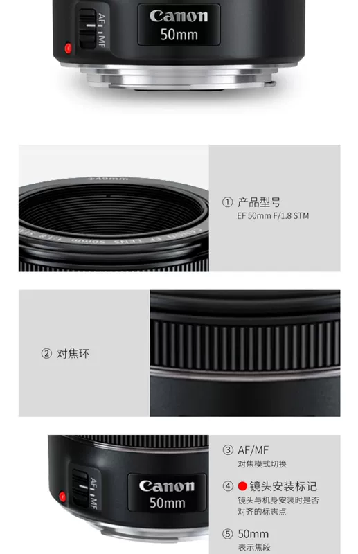 Máy ảnh DSLR Canon / Canon EF 50mm f / 1.8 STM mới ba thế hệ ống kính tiêu cự cố định nhỏ