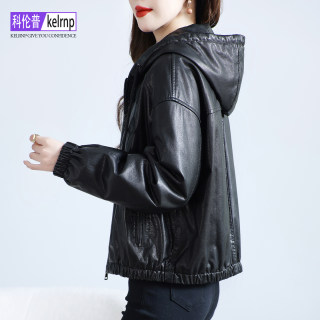 Hooded haining waxed first-layer cowhide and goose down jacket