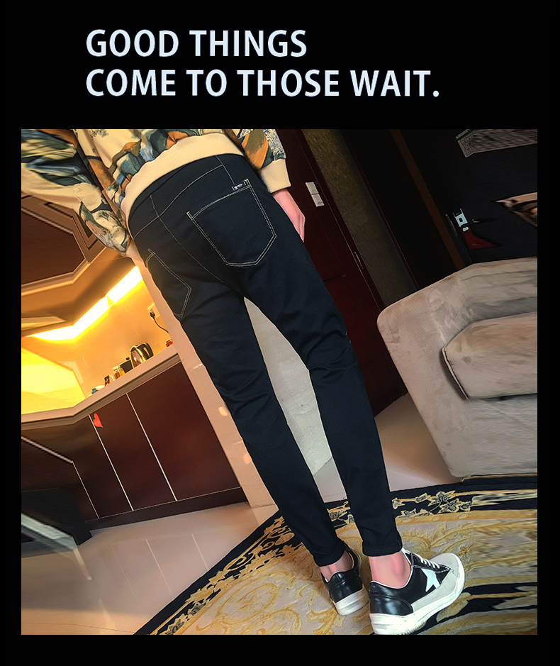 Thanh niên quần xà cạp tay nhanh màu đỏ với quần jeans tinh thần xã hội mỏng chân Harlan hoang dã phong cách vintage nam
