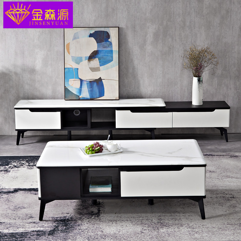 Minimalist marble tea table minimalist modern small family type living room rock plate tea table TV cabinet combination light and luxurious household table