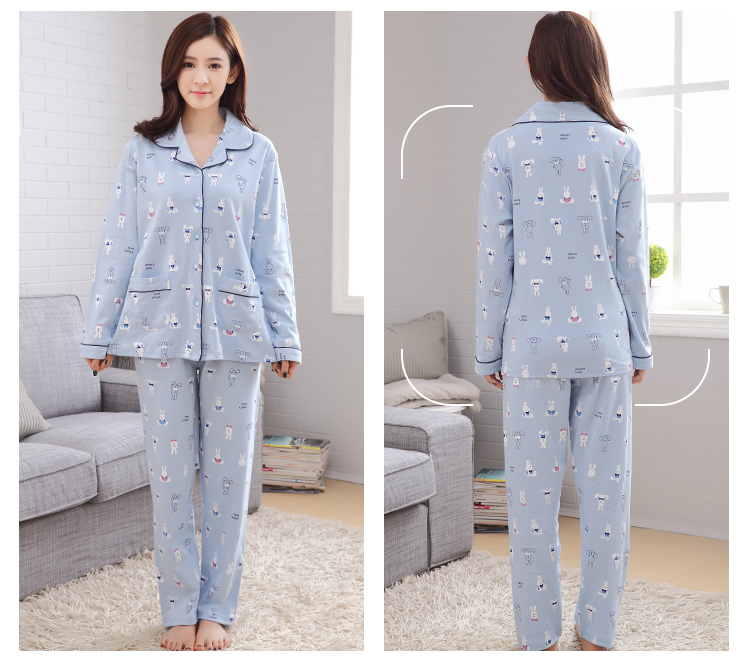 Đồ ngủ nữ cotton dài tay Hàn Quốc mùa xuân và mùa thu ladies thin phần hai mảnh XL cardigan dịch vụ nhà phù hợp với mùa hè