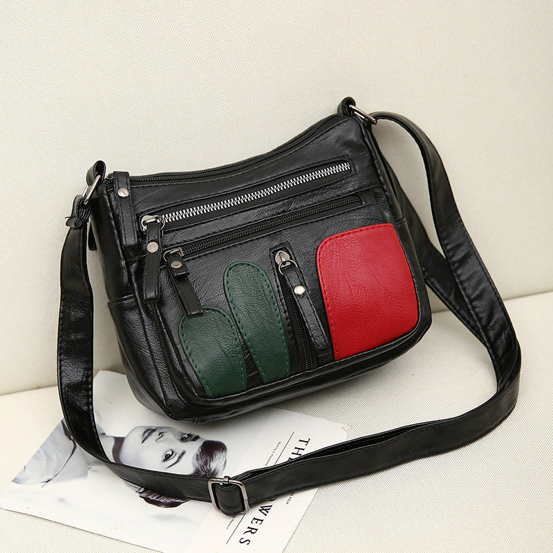 Bag Pack 2019 new soft leather small square bag woman inclined satchel bag middle-aged single shoulder bag Mom bag washed leather 100 lap girl bag