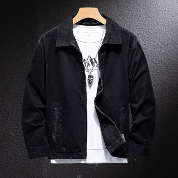 2025 new pure cotton executive jacket men's denim jacket spring and autumn black loose lapel men's casual men's clothing
