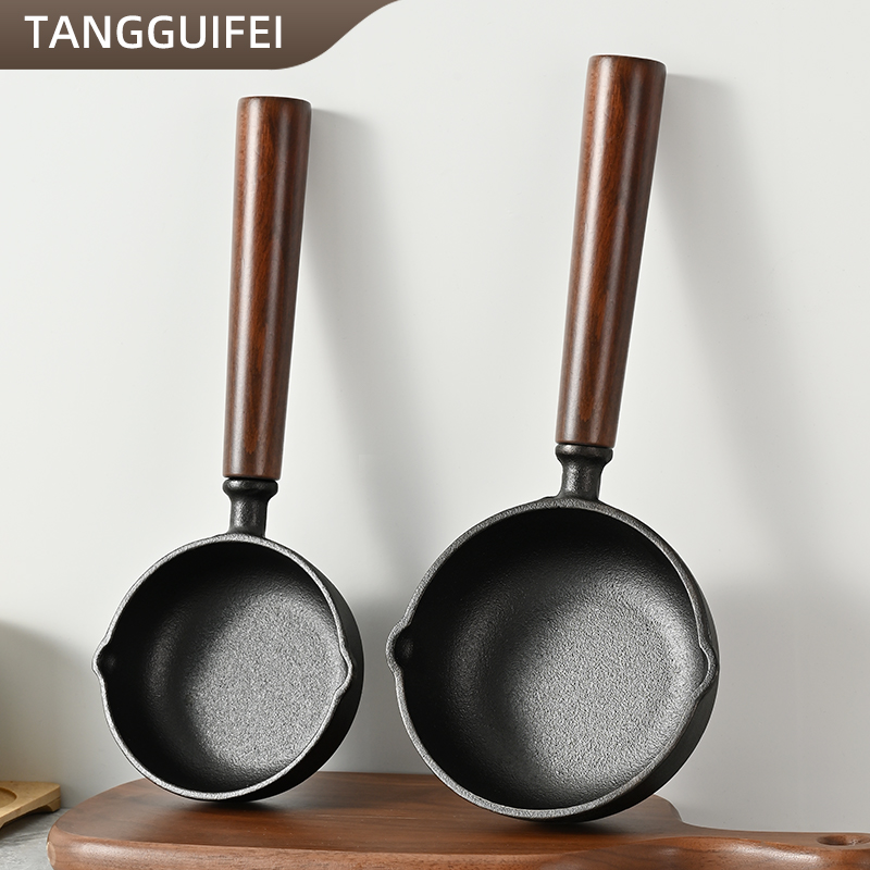 Hot oil special small pot cast iron deepen frying egg pan Splash Oil Pan Flat Base Pan Burning Oil Pouring Oil Pouring Oil Special Little Iron Pan-Taobao