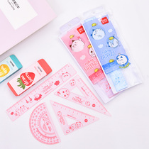 Triangular plate sleeve ruler transparent ruler with four pieces of ruler triangular plate protractor suit able 9619 be 9619 elementary school students