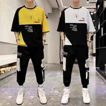 Summer seven-point sleeve suit men Korean trend hip-hop loose T-shirt students handsome ins Tide brand short sleeve two-piece set