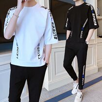 Summer short sleeve T-shirt men with sports set 2021 new five half sleeve men loose casual clothes