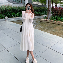 Pregnant Woman Lian Dress Spring Dress With Long Lap 2022 New Spring Autumn Season Snowspun Skirt Commuter Long Dress Net Red Fashion