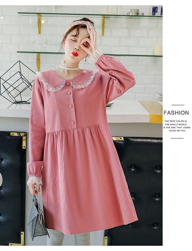 Phụ nữ mang thai mùa thu set 2019 hot mom thời trang dài tay dài mùa xuân và mùa thu mẹ mặc váy cotton rộng - Áo thai sản áo ngực bà bầu